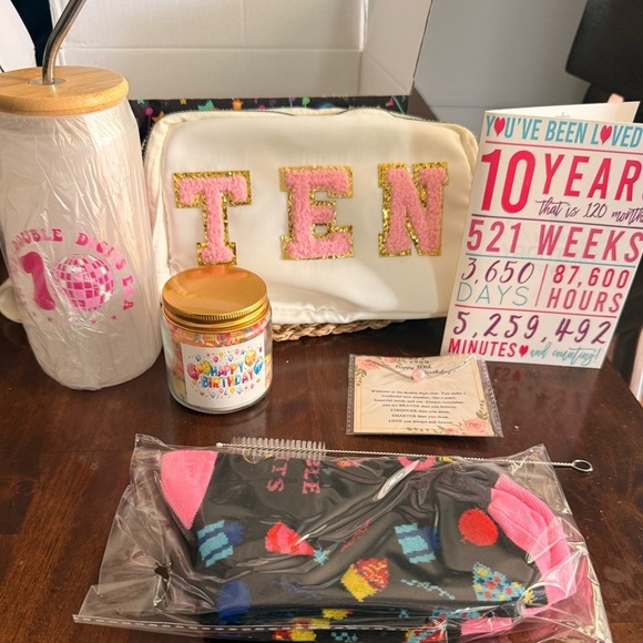 Other - 10th Birthday Party Gift Set - Pink 'TEN' Cosmetic Bag & Accessories